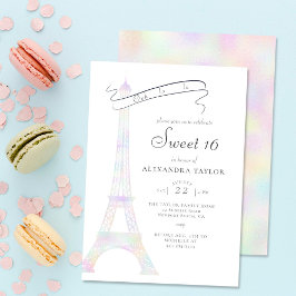 Convite Boho Chic Iridescent Eiffel Tower Paris Sweet 16