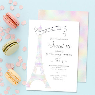 Convite Boho Chic Iridescent Eiffel Tower Paris Sweet 16