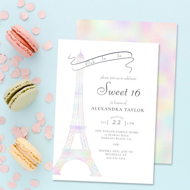 Convite Boho Chic Iridescent Eiffel Tower Paris Sweet 16 (Criador carregado)