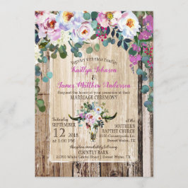 Convite Boho Chic Longhorn Cow Skull Floral Weding