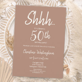 Convite Boho Chic Mocha Creme Surpresa Aniversário de 50 a