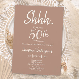 Convite Boho Chic Mocha Creme Surpresa Aniversário de 50 a