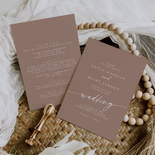 Convite Boho Chic Neutral Taupe Front and Back Weding