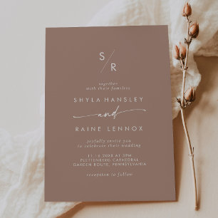 Convite Boho Chic Neutral Taupe Monograma Casamento