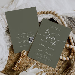 Convite Boho Chic Olive Green Código QR espanhol Casamento