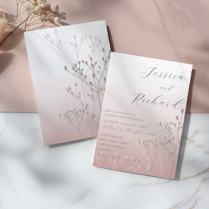 Convite Boho Chic Rosa Botânico Dourado