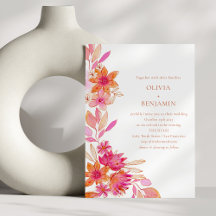 Boho Chic Rosa Laranja Floral Aquarela Casamento