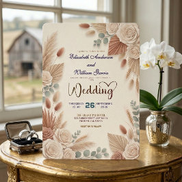 Convite Boho Chic Roses Pampas Grass Wedding