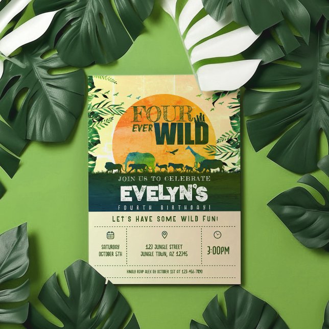 Convite Boho Chic Safari Animais Quatro Nunca Selvagens An (Criador carregado)