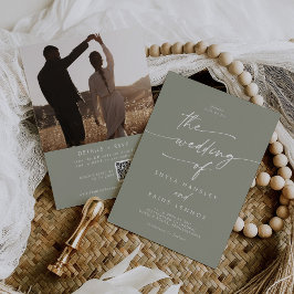 Convite Boho Chic Sage Green Photo Code Casamento