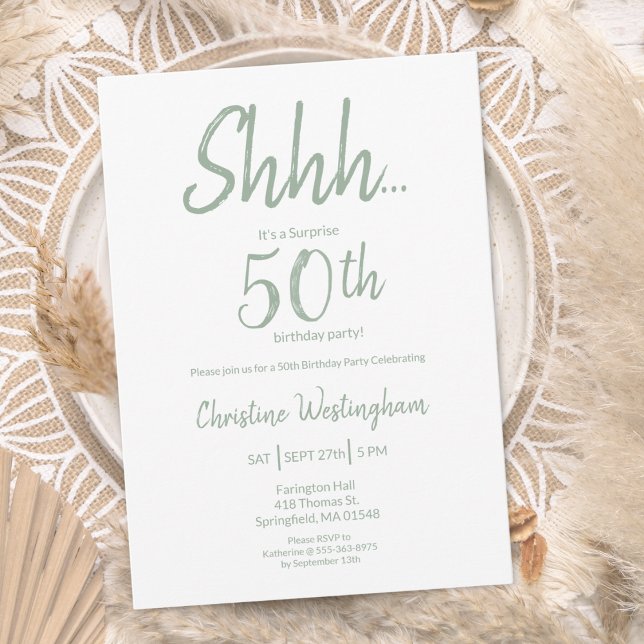 Convite Boho Chic Sage Green Surprise 50th Birthday (Criador carregado)