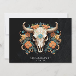 Convite Boho Chic Watercolor Vaca Floral Casamento Crânio