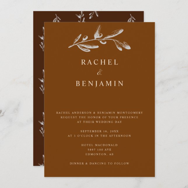 Convite Boho Chic Wedding Elegante Terracotta Botanical (Frente/Verso)