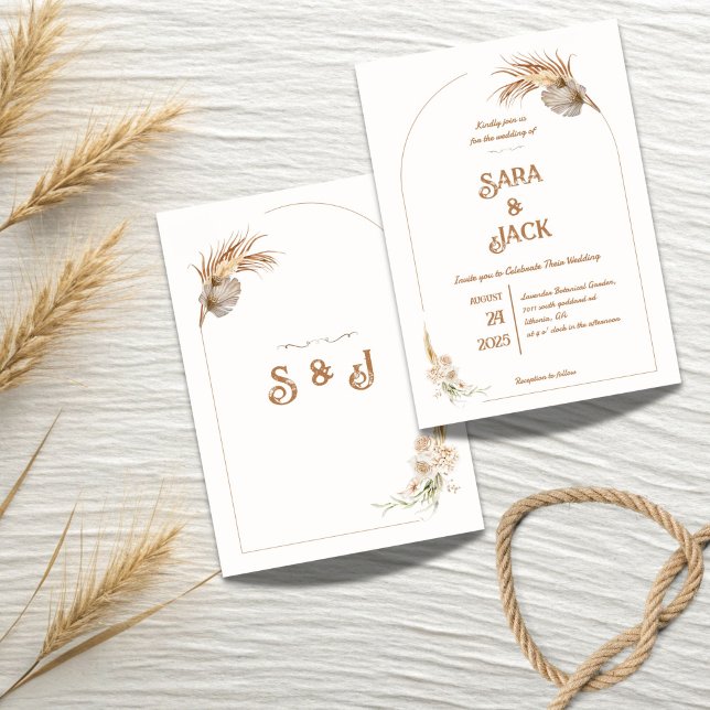 Convite Boho Chic Wedding Invitation Pampas Grass (Criador carregado)