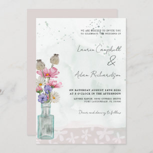 Convite Boho Chic Wild Flower Watercolor Casamento