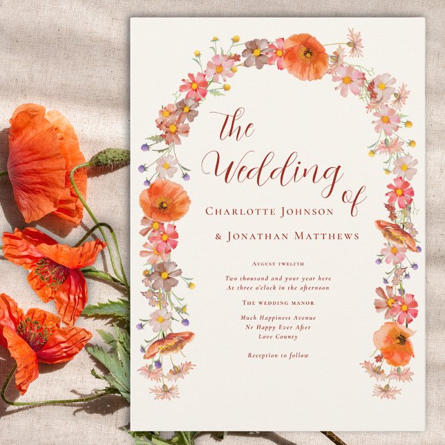 Convite Boho Chic Wildflower Casamento outono (Boho wildflower arch wedding invitation )