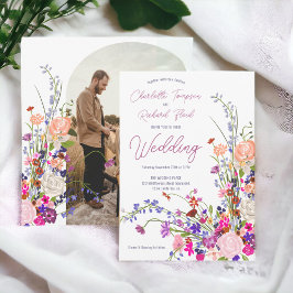 Convite Boho chic wildflower script foto casamento