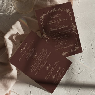 Convite Boho Chocolate Marrom Floral Tudo Em Um Casamento