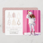 Convite Boho Christmas Trees Winter Wonderland Birthday<br><div class="desc">Este convite para fotos de aniversário da "WinWland" de boho apresenta árvores de natal pintadas à mão em tons cor-de-rosa. Personalize-o para as suas necessidades. Você pode encontrar produtos correspondentes na minha loja.</div>