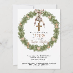 Convite Boho Christmas Wooden Wreath Baptism