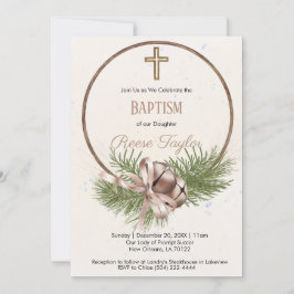 Convite Boho Christmas Wooden Wreath Baptism