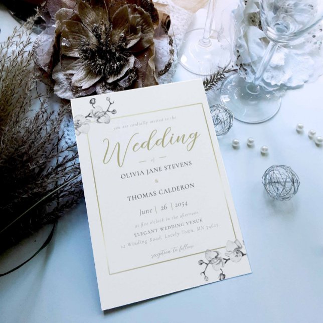 Convite Boho Clássico Quadro Negro Dourado Casamento Orquí (Criador carregado)