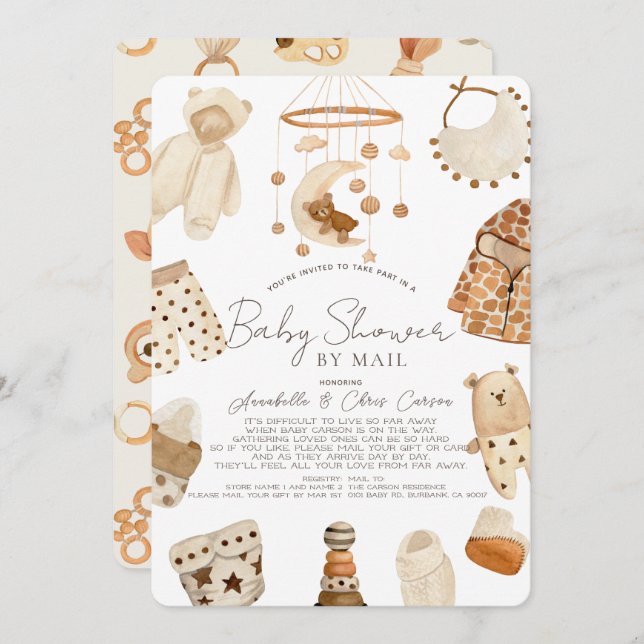 Convite Boho Clothes Nursery Chá de fraldas por Correio (Frente/Verso)