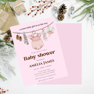 Convite Boho Clothesline Girl Chá de fraldas de roupas par