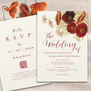 Convite Boho Código QR de Casamento de Flores Silvestres d