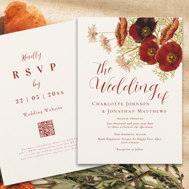 Convite Boho Código QR de Casamento de Outono com Flores S (Boho wildflower fall wedding qr code invitation )
