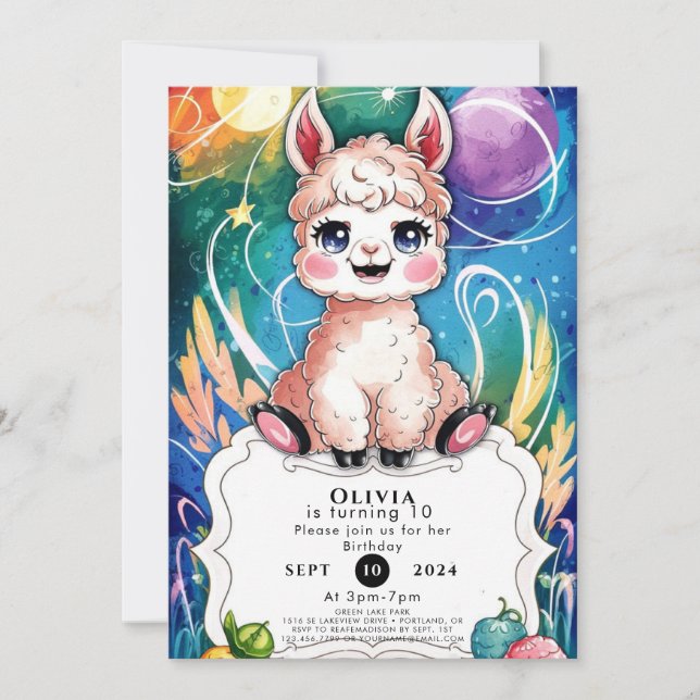 Convite Boho Colorful Llama Birthday (Frente)