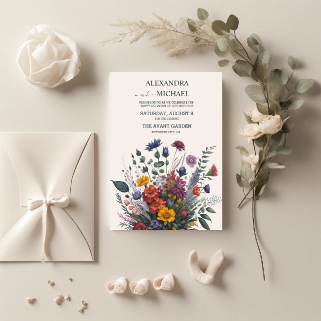 Convite Boho Colorful Watercolor Wildflower Wedding (Criador carregado)