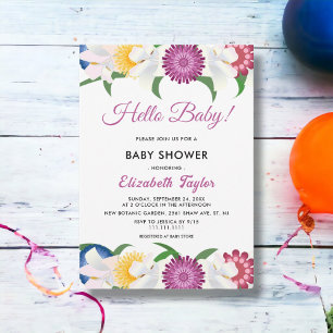 Convite Boho Colorida Flores Chá de fraldas Floral Moderno