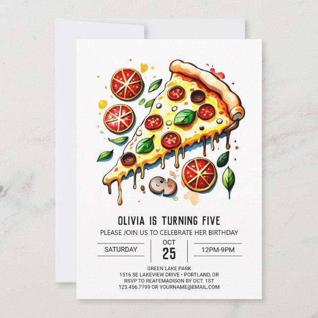 Convite Boho Comida Pizza Birthday (Frente)