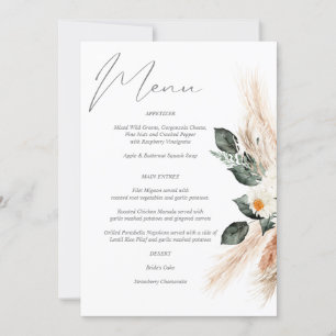 Convite Boho Copper Pampas Grass & Beige Floral Menu