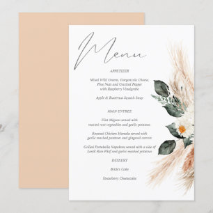 Convite Boho Copper Pampas Grass & Beige Floral Menu Invit