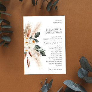 Convite Boho Copper Pampas, Programa de Cerimônia Floral d