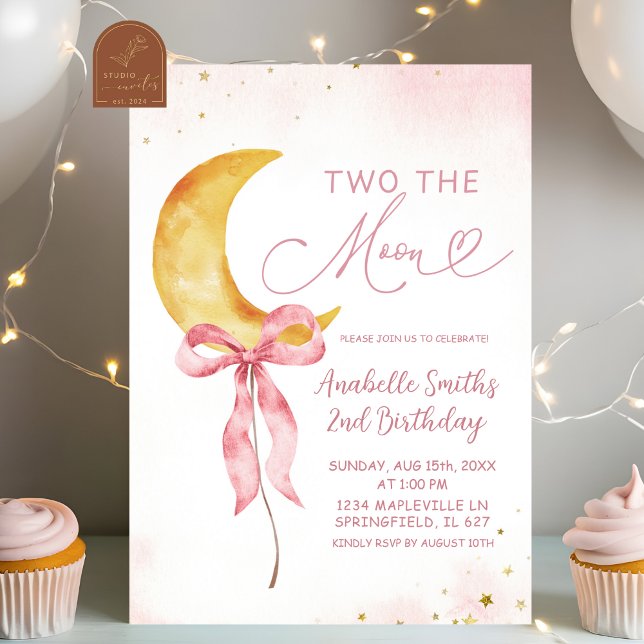 Convite Boho Coquette Lua Rosa Menina Boho 2º Aniversário (Criador carregado)