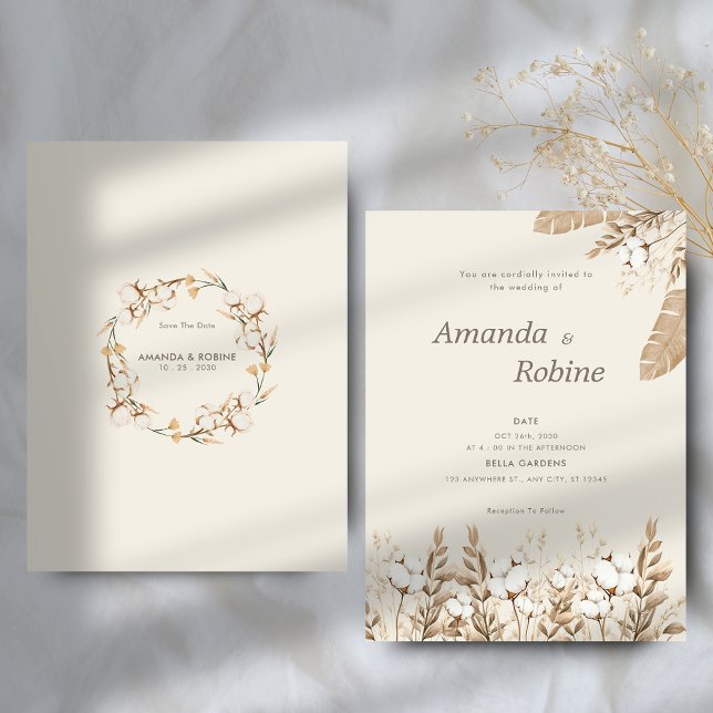 Convite Boho Cotton Floral Invitation (Criador carregado)