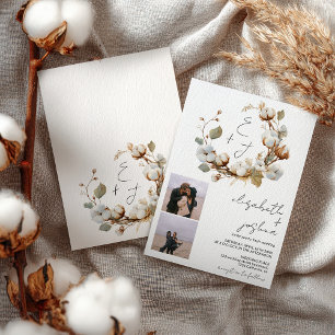 Convite Boho Cotton Wreath Foto Rustic Initials Casamento