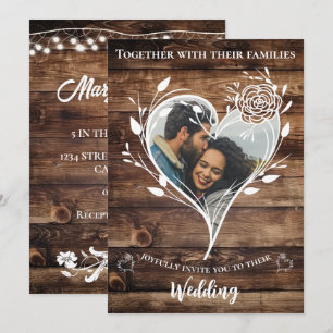 Convite Boho Country Rustic Wood Photo WeddIng