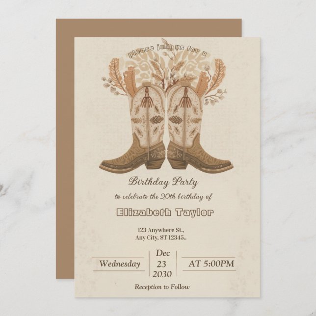Convite Boho Cowboy Boots Party invitation (Frente/Verso)