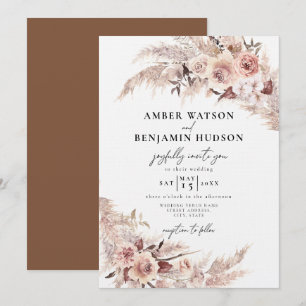 Convite Boho Cream Beige Pampas Grass Casamento Floral