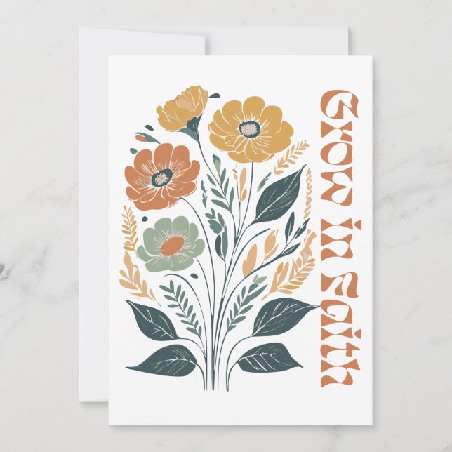 Convite Boho Cristão Inspirador Cresça na Fé (Frente)