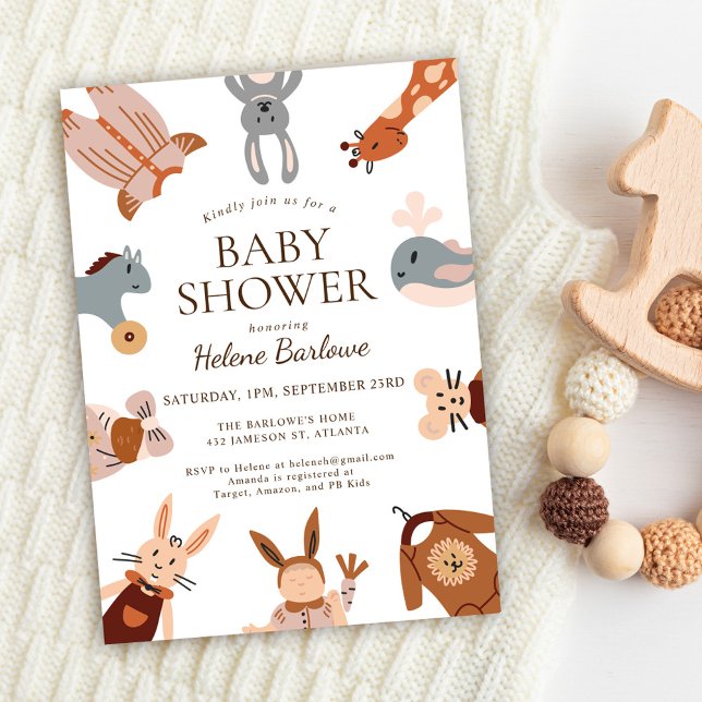 Convite Boho Cute Animal Gênero Chá de fraldas neutro (Boho Cute Animals Gender Neutral Baby Shower Invitation)