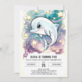 Convite Boho Cute Kids Dolphin Aniversário