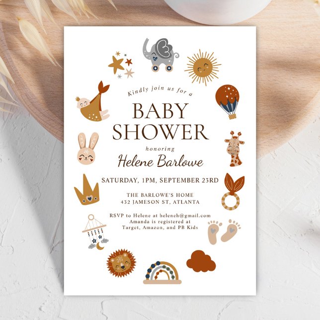 Convite Boho Cute Sexo Chá de fraldas Neutro (Cute Boho Gender Neutral Baby Shower Invitation)