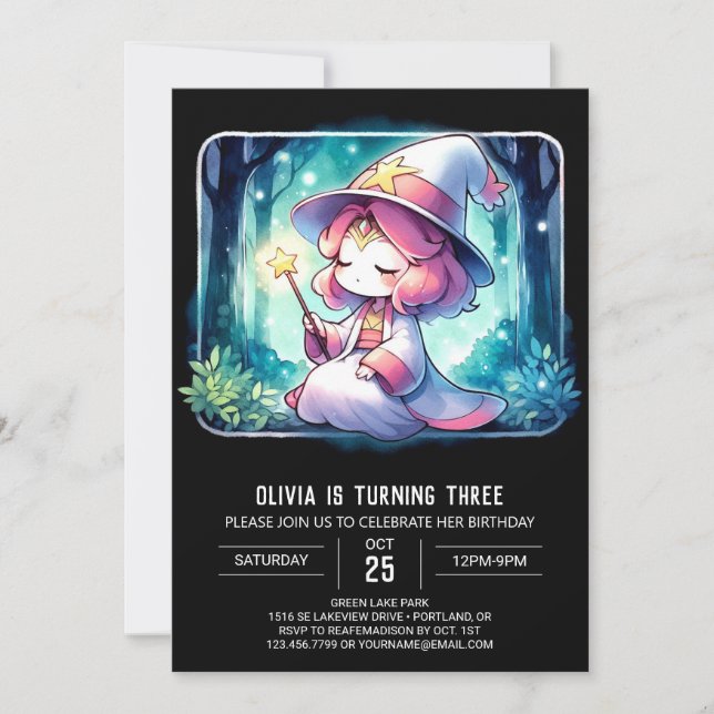 Convite Boho Cute Wizard Birthday (Frente)