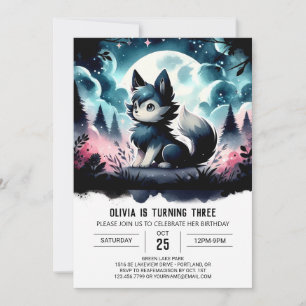 Convite Boho Cute Wolf Birthday