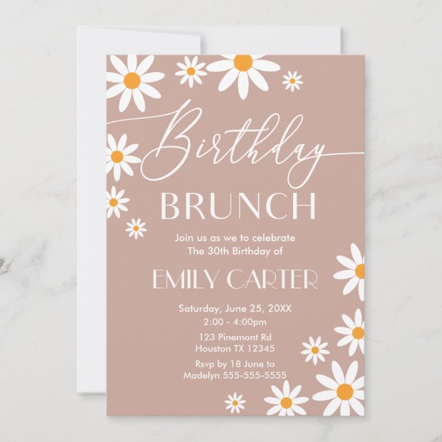 Convite Boho Daisies Birthday Brunch Party Invitation (Frente)